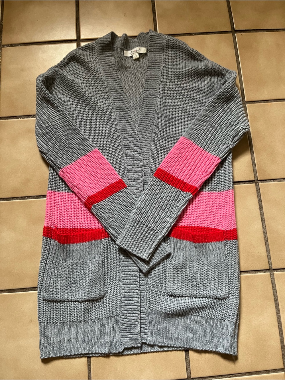 Ultra Flirt Light Gray Ribbed Knit Open Cardigan